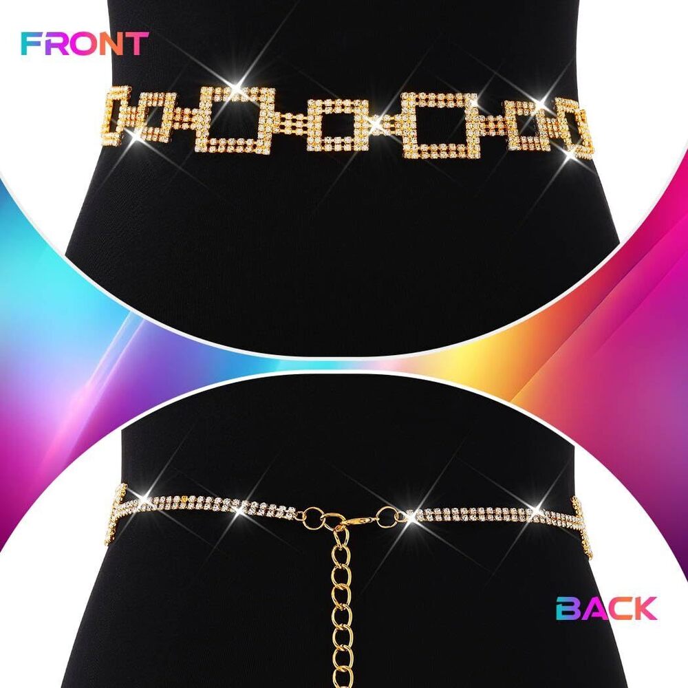 2975 Sparkly Rhinestone Dress Belt Silver Crystal Chain Belts Fashion - Picture 5 of 8